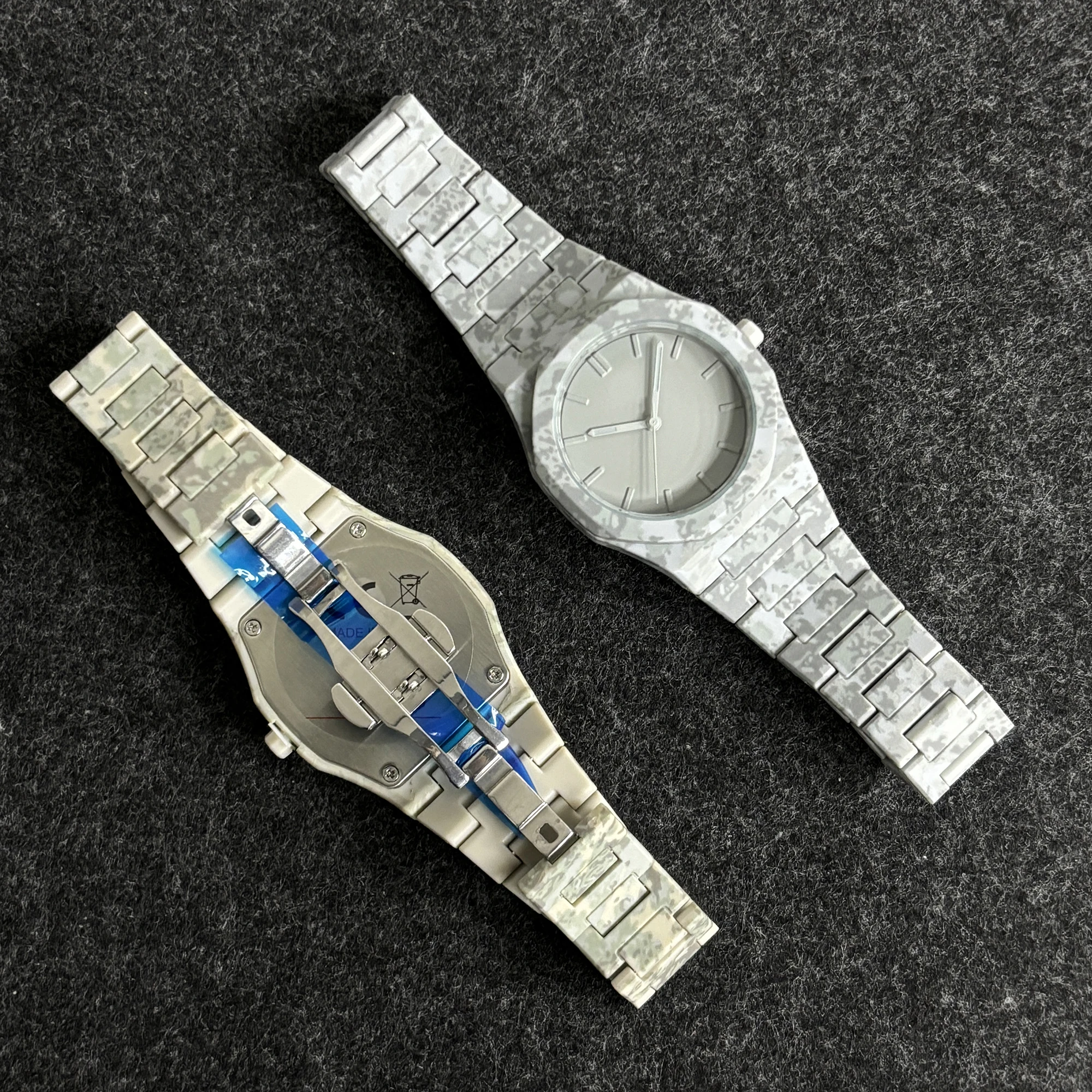 Novo relógio camuflado de policarbonato masculino casual esportivo design camuflado conjunto de relógio de quartzo