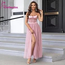 Tulle Prom Dresses Long Backless Maxi Dress Tulle Side Slit Party Gowns Plus Size Vestidos De Gala Spaghetti Strap Formal Dress