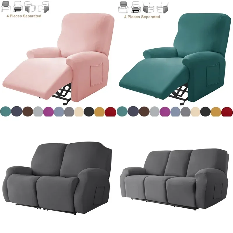 1/2/3/4 Seater Split Recliner Sofa Cover Solid Color Spandex Lazy Boy Armchair Covers Removable Stretch Couch Slipcovers Home