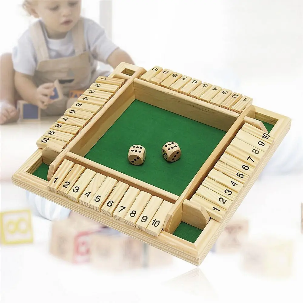 Shut The Box Dice Board Game Wooden Flaps & Dices Game 4 Players Pub Bar Party Supplies Family Entertainment For Kids & Adults