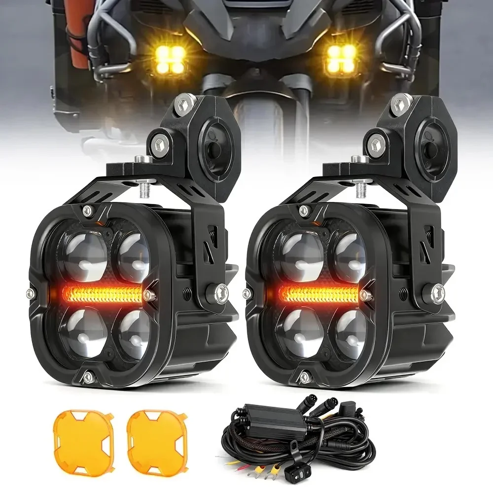 HAOLIDE 3inch Led Work Light Motorcycle Driving Light 2-Color 6000k 3500k High Low Beam Amber DRL for off-road use MotorbikeIP68
