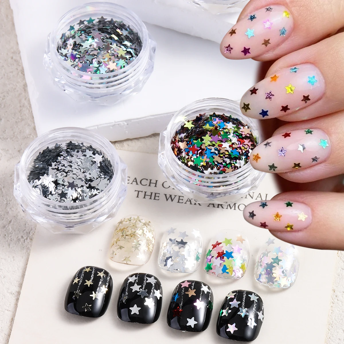 Star Nail Glitter Sequins, Holographic Colorful Laser Star Flakes for Nail Art DIY Manicure Decorations