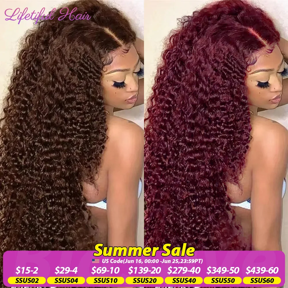 30 Inch Chocolate Brown Lace Front Wigs Human Hair Brazilian Water Wave Ginger Burgundy 13x6 HD Lace Frontal Human Hair Wig