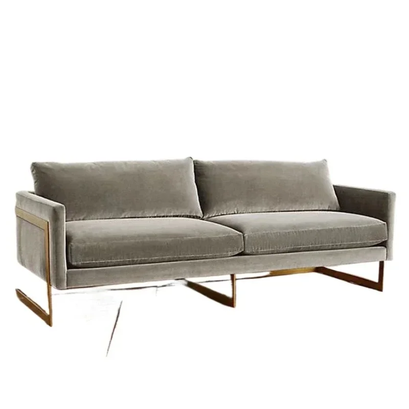 

Nordic modern stainless steel fabric soft bag double sofa furniture sales department hotel lobby metal sofa