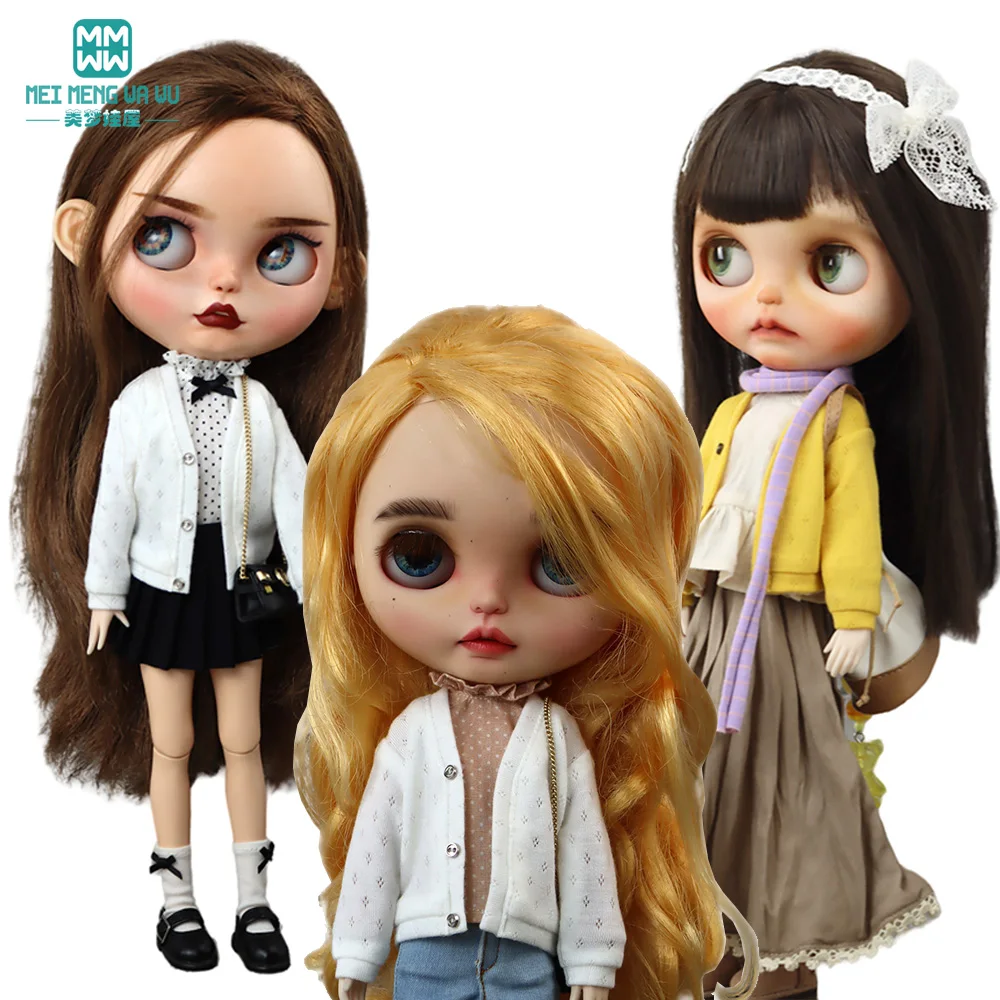 

Подходит для кукольной одежды Blyth OB22 OB24, модный вязаный кардиган, белый, розовый, желтый