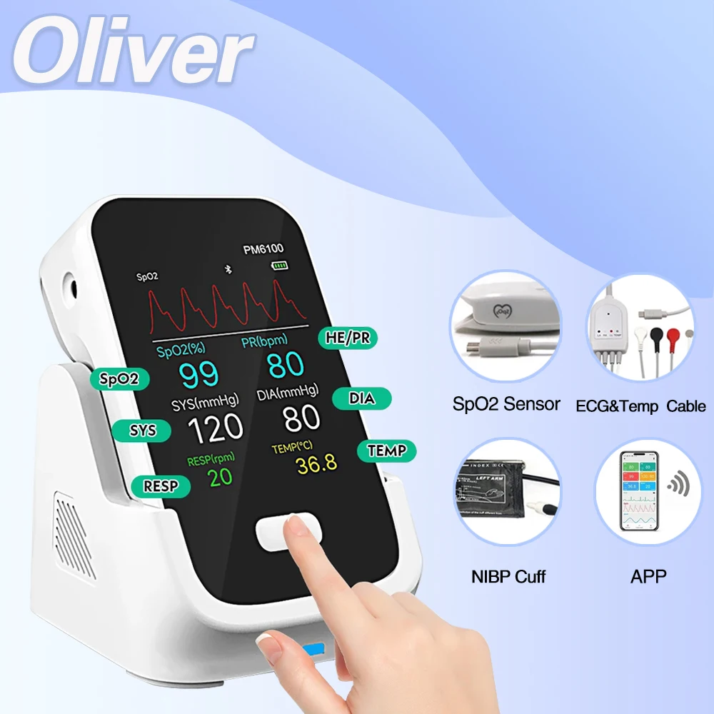 PM6100 CE Six Parameter (Spo2 HR ECG PR TEMP NIBP) Медицинский монитор артериального давления