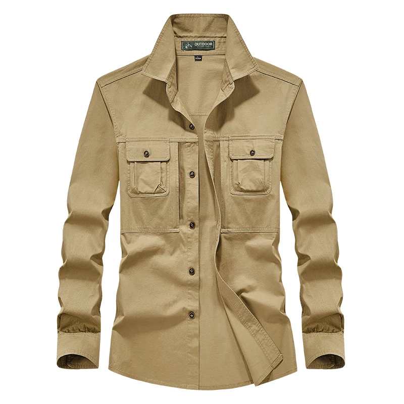 قميص رجالي بأكمام طويلة، ملابس عمل كاجوال ومتعددة الاستخدامات، سترة غسيل خارجية #3