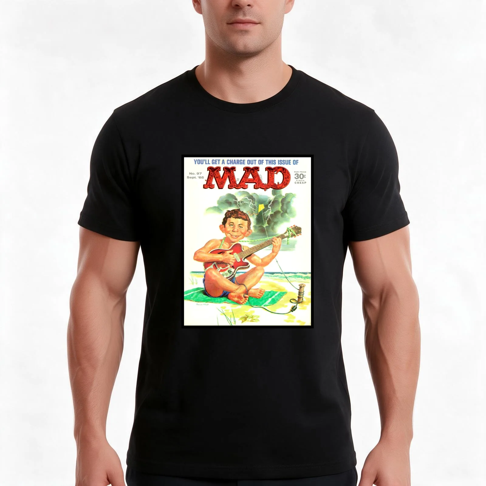 CLASSIC 1960'S MAD MAGAZINE COVER ART, GUITAR PLAYING NEUMAN! T-Shirt, Summer Casual Cotton Tee, Oversized Streetwear Tops