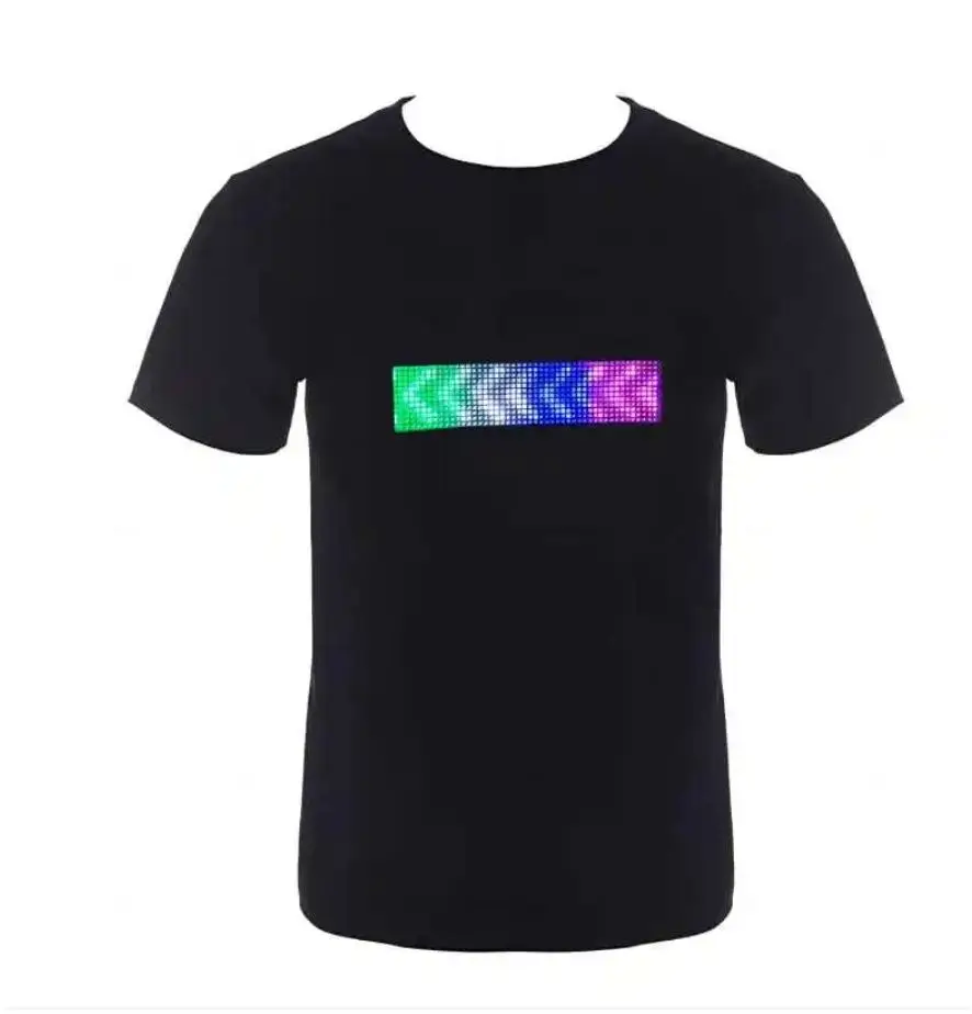 New Arrival Luminous LED Clothes Glowing in Dark Blue tooth APP Control LED Display T-Shirt Flashing Light Up Rave Clothes