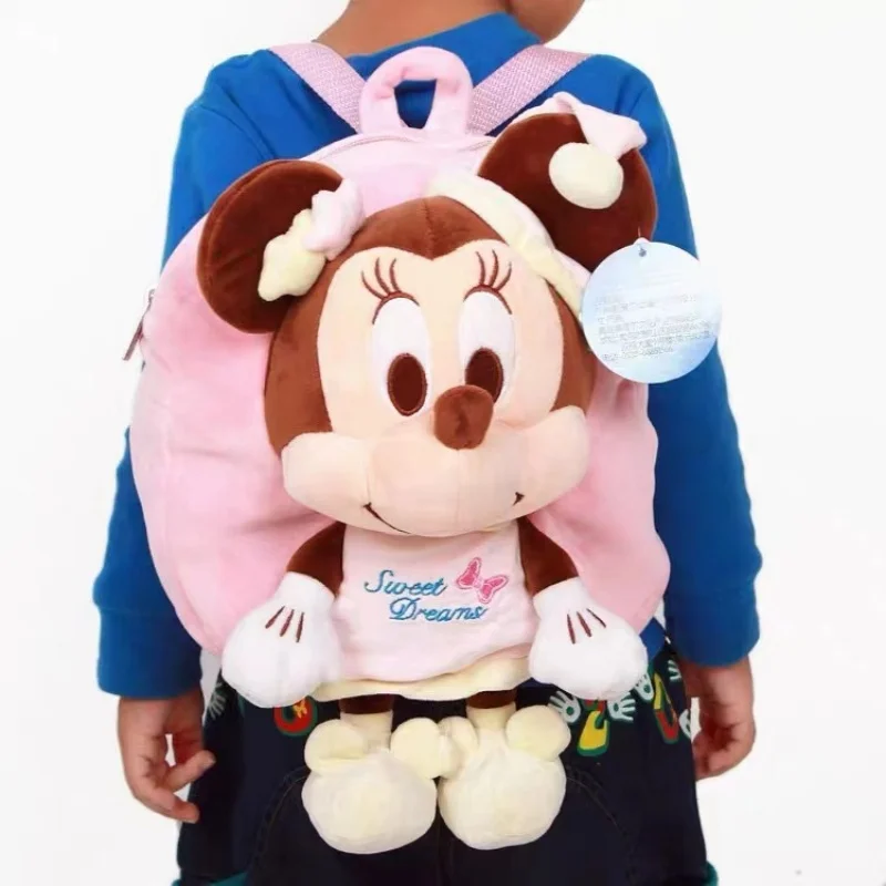 30cm/11.8in Original Disney Plush Schoolbag Minnie Mouse And Mickey Mouse Anime Cartoon Plush Shoulder Bag Kids Birthday Gifts