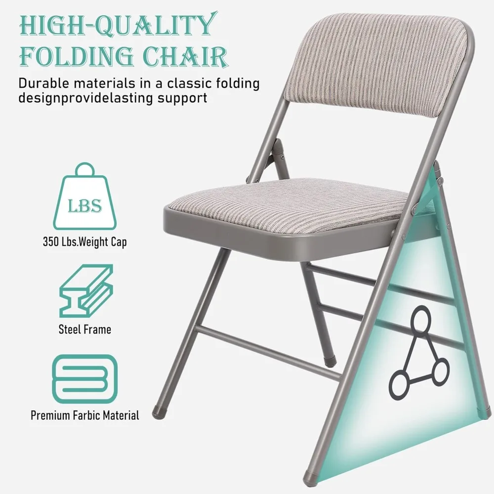 16 Pack Grey Folding Chairs with Fabric Cushion and Back Set, Commercial Stackable Portable Chairs for Indoor Outdoor Events