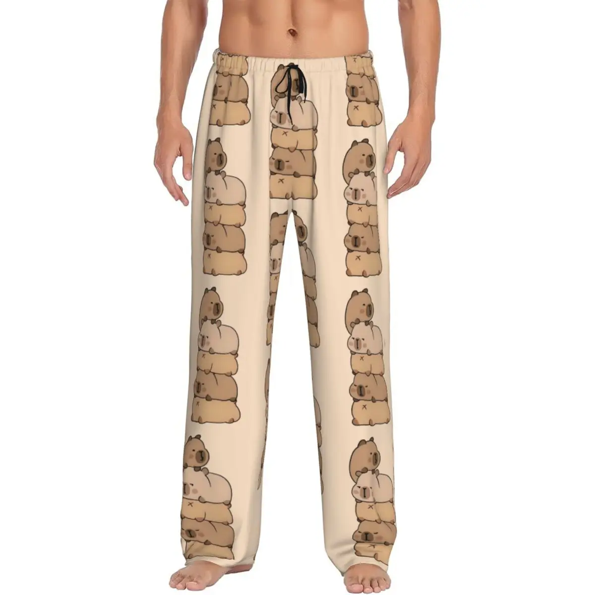 맞춤 프린트 남성용 카피바라 파자마 바지 귀여운 애니메이션 잠옷 포켓이 있는 슬립 라운지 바지