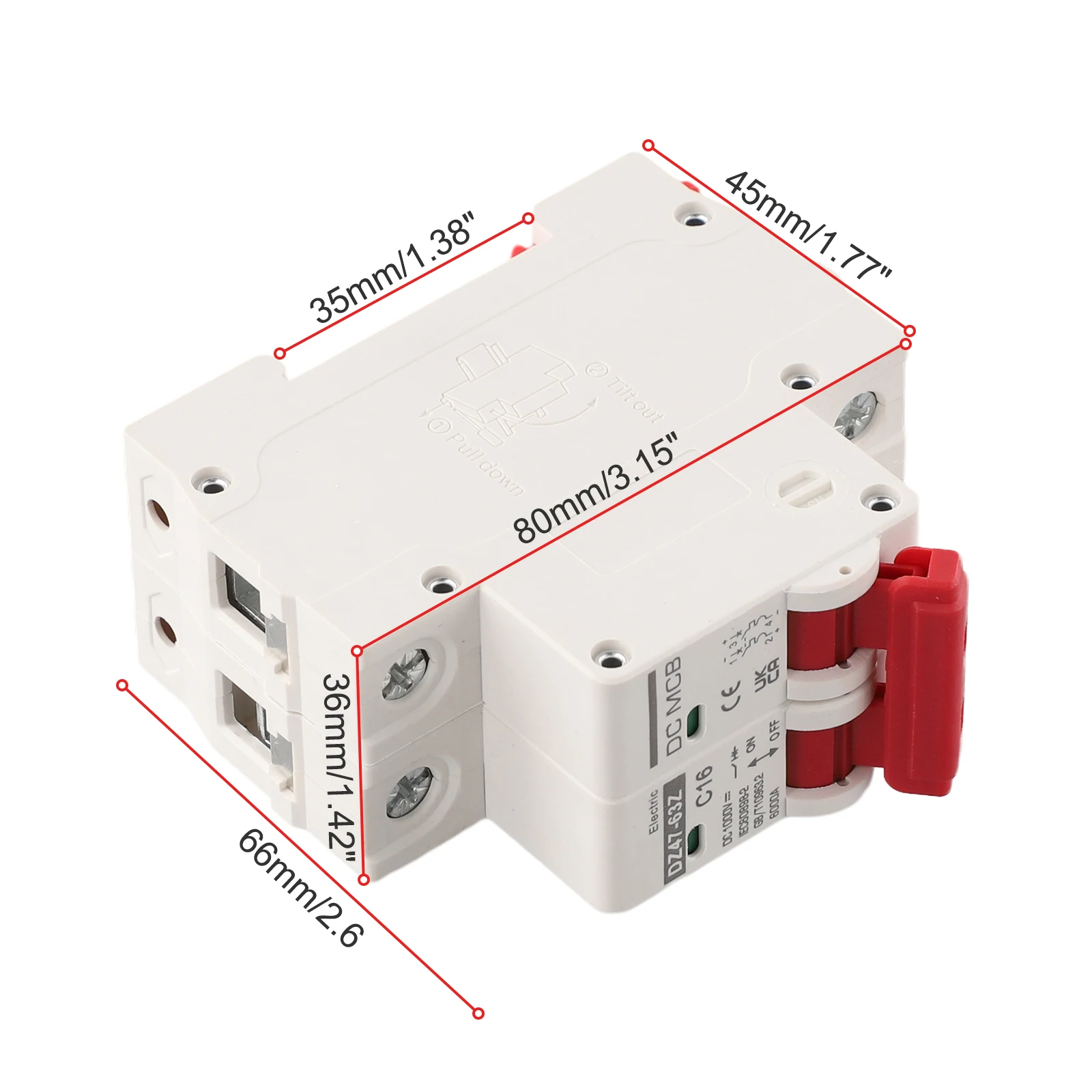 2P DC1000V Solar Mini Circuit Breaker 10A/16A/32A/50A/63A DC Photovoltaic MCB For PV System Power Tool Accessory