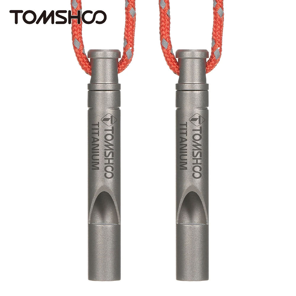 Tomshoo 1/2pcs Ultralight Titanium Emergency Whistle w Cord Outdoor Camping Hiking Exploring Emergency Survival Loud Whistle