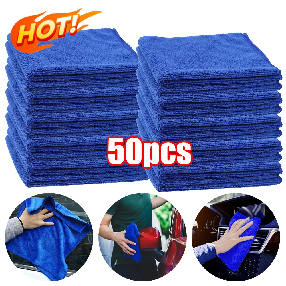 

25/50Pcs Microfiber Cleaning Cloths Lint Free Microfiber Cleaning Blue Towel Car Care Detailing Cleaning Polishing Washing Rages