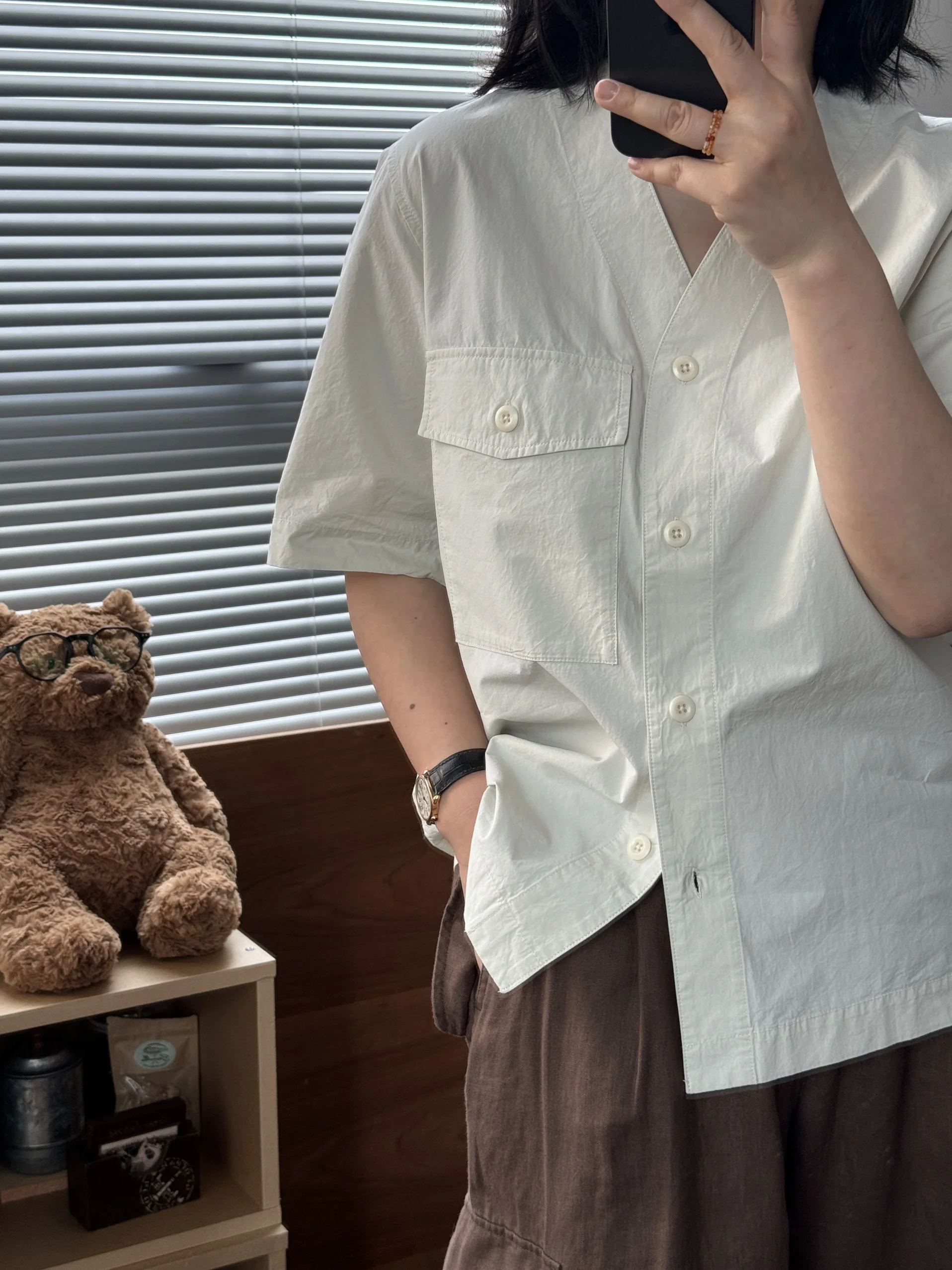 

Upstr Life Museum Slimming V-Ne Design ket ort Sve Pure Cotton Loose Comfortable Simple Workwear Jaet irt