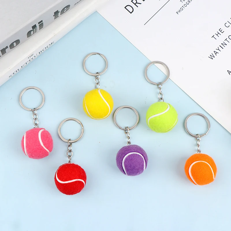 Cute Sport Mini Metal Tennis Ball Keychain 6 Color Pendant Car Keyring Sports Key Chain For Teenager Fan Love Sports Gifts