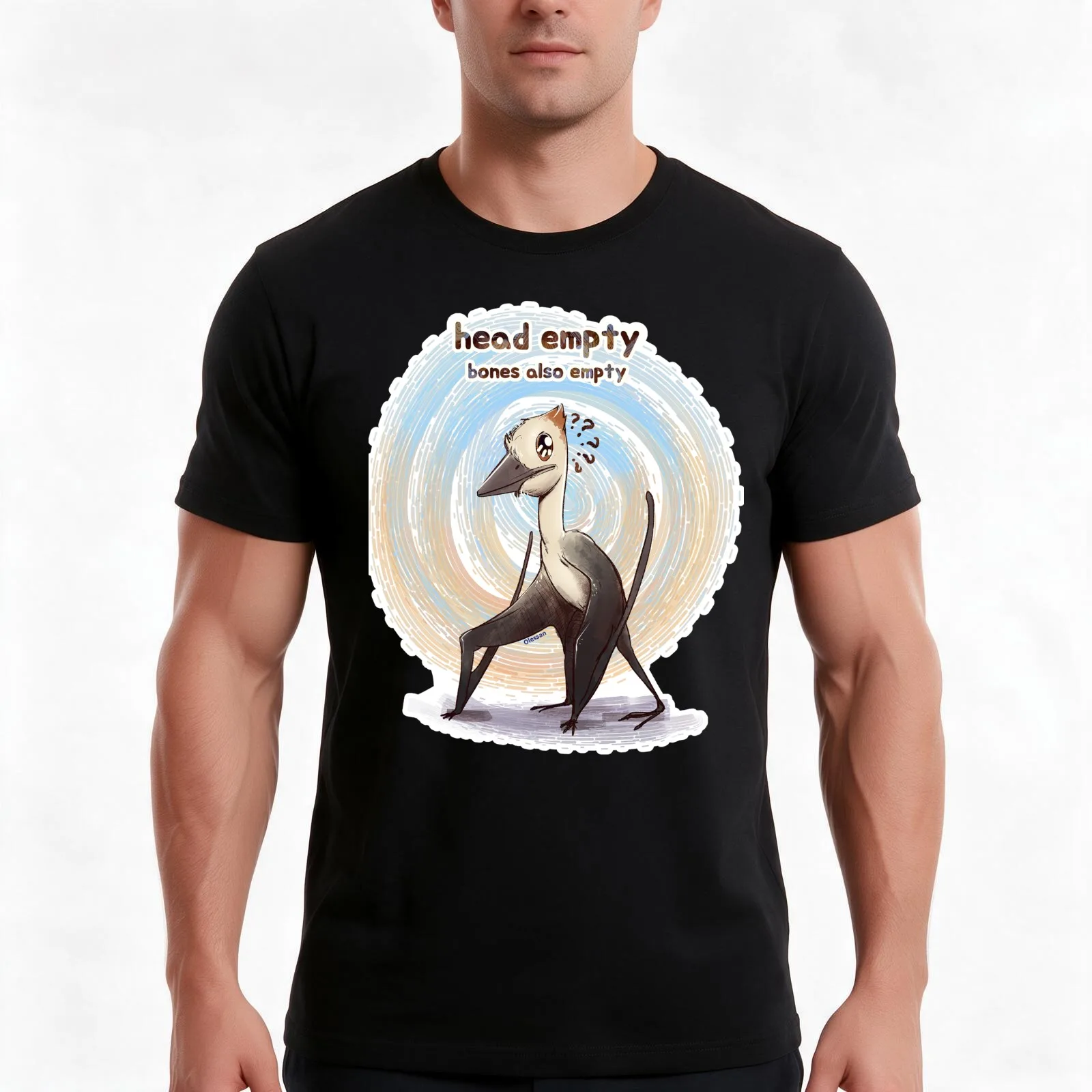 Cute Baby Pterosaur Head Empty Paleo Art Design (Sticker/Magnet/Mug/Notebook/Shirt) T-Shirt, Summer Casual Cotton Tee