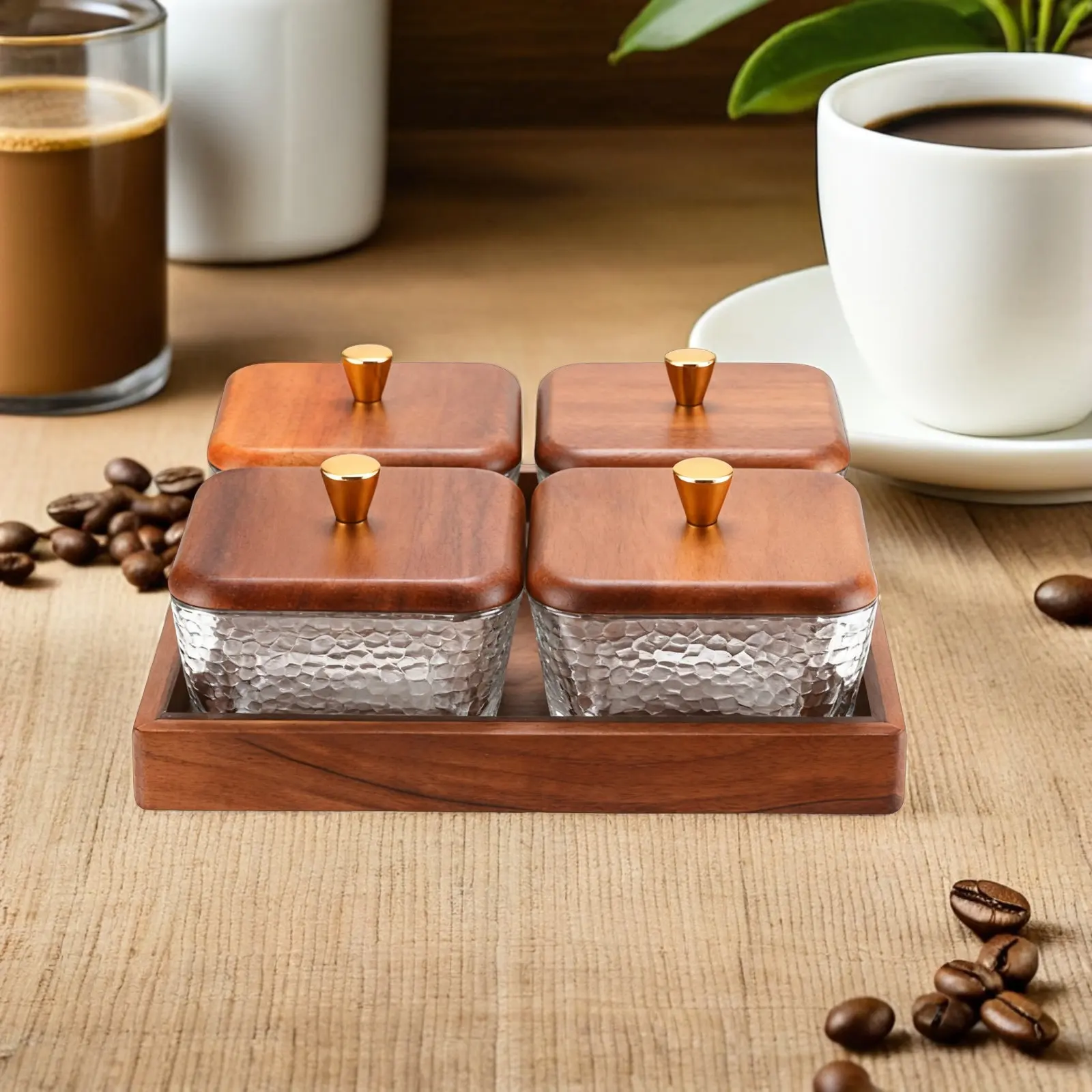 Walnut Wood Glass Divided Serving Tray – Multipurpose Snack Organizer, Candy Box, Nuts Platter & Party Treat Bowl