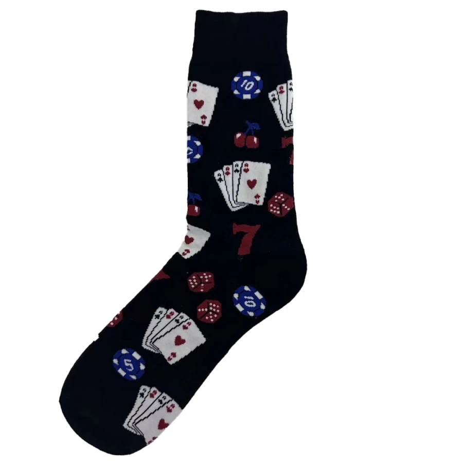 MYORED A pair of new cotton socks poker dice pattern fashion trend men's casual mid-tube socks