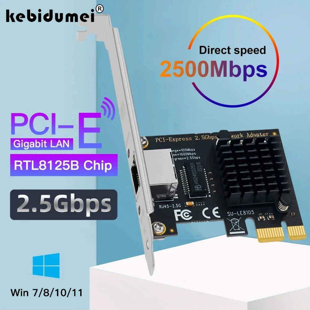 

2.5G Gigabit PCI-E To RJ45 Network Card RTL8125B Chip 1000Mbps 2500Mbps Ethernet Wired LAN Controller Adapter For Win7/8/10/11