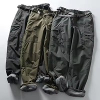 Men's Winter Fleece Cargo Pants Double Layer Casual Thick Warm Trousers Overalls Cotton Rip-Stop Military Tactical Baggy Pants