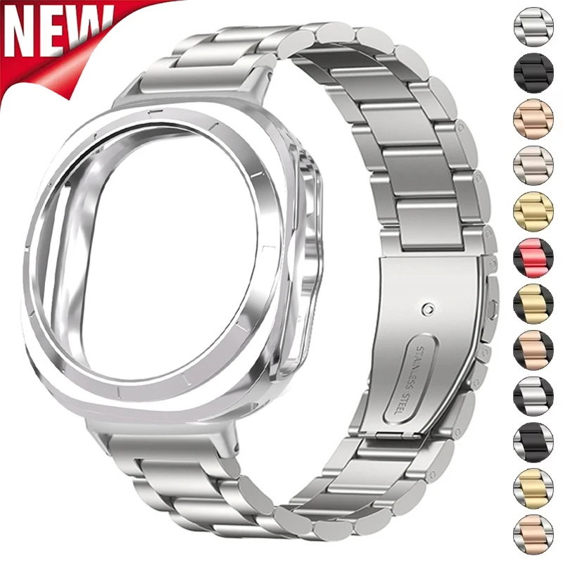 �y�Z�[�����z�P�[�X + �X�g���b�v Samsung Galaxy Watch 7Ultra 47mm �X�e�����X�X�`�[���X�g���b�v���^���u���X���b�g TPU �ی�J�o�[ Galaxy Watch Ultra �p