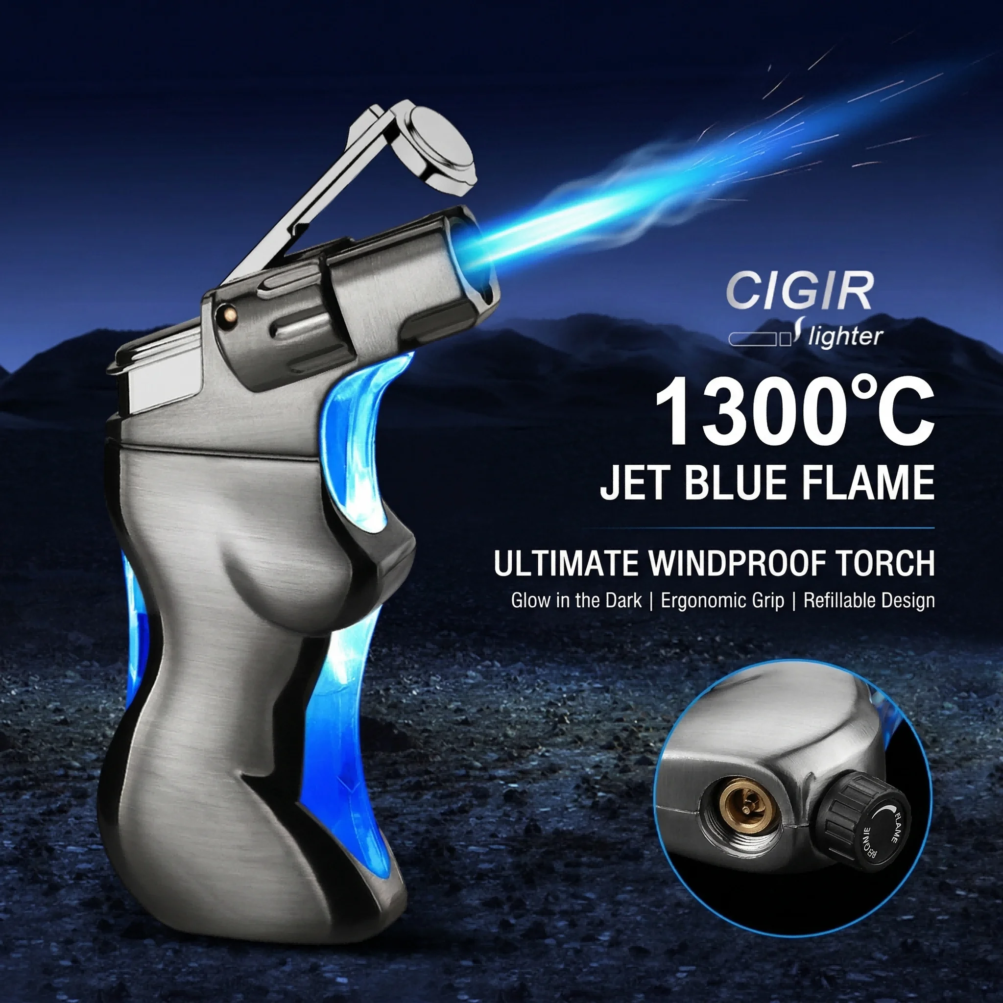 

Газовая горелка Blue Flame, ветрозащитная, с LED-подсветкой и фиксатором пламени, перезаправляемая мини-горелка для сварки и барбекю на открытом воздухе