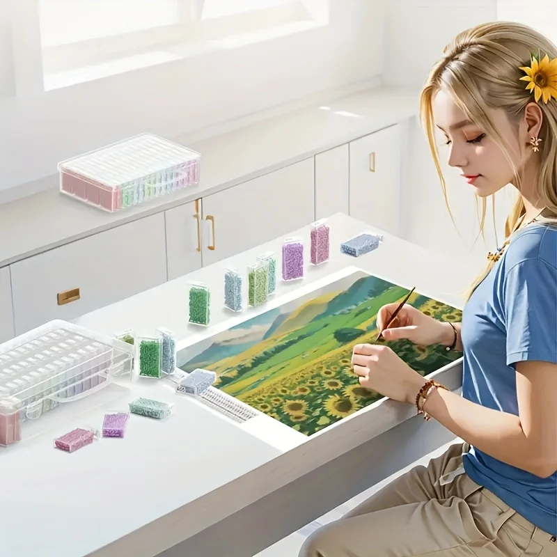 64 Grids Clear Plastic Storage Box Set for Diamond Painting Crafts, Portable Organizer for Beads Nail Art Small Items with Label