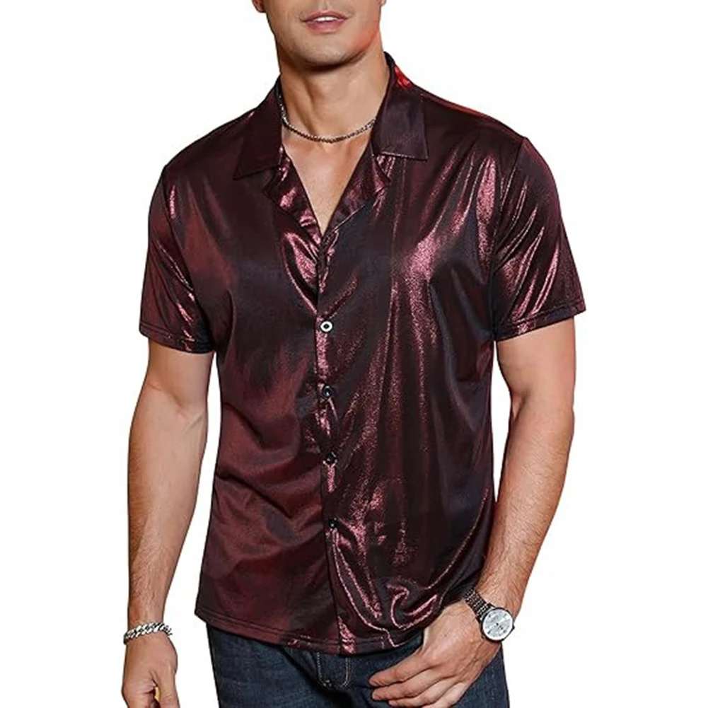 T Shirt Tops Summer Vacation Holiday Party Polyester S-2XL Short Sleeve Slight Stretch Solid Color 1pcs Lapel Male