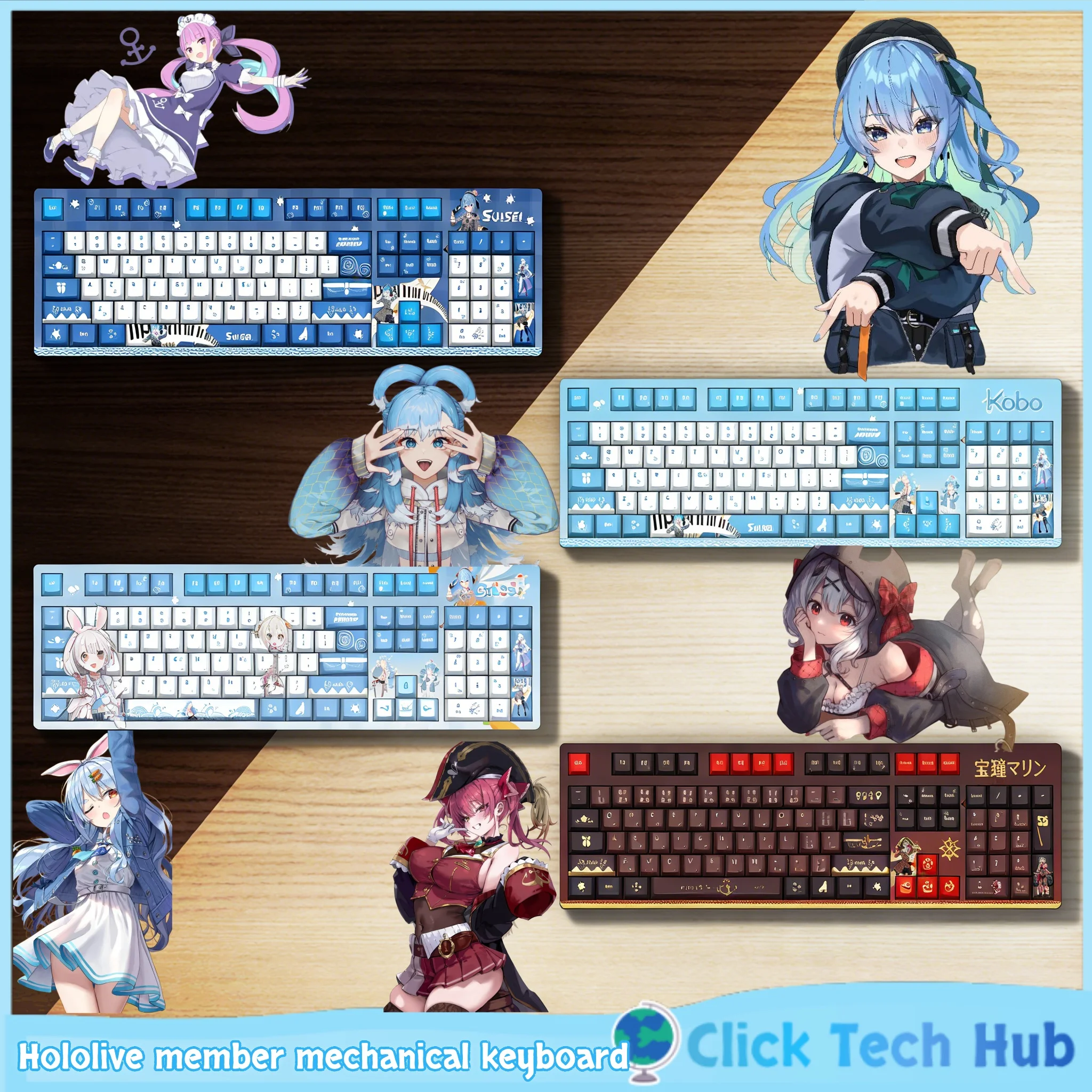 Animation Mechanical Keyboard Hololive Member Houseou Marine Sakamata Chloe Kobo 104 Key Pbt Personalized Office Game Keyboard
