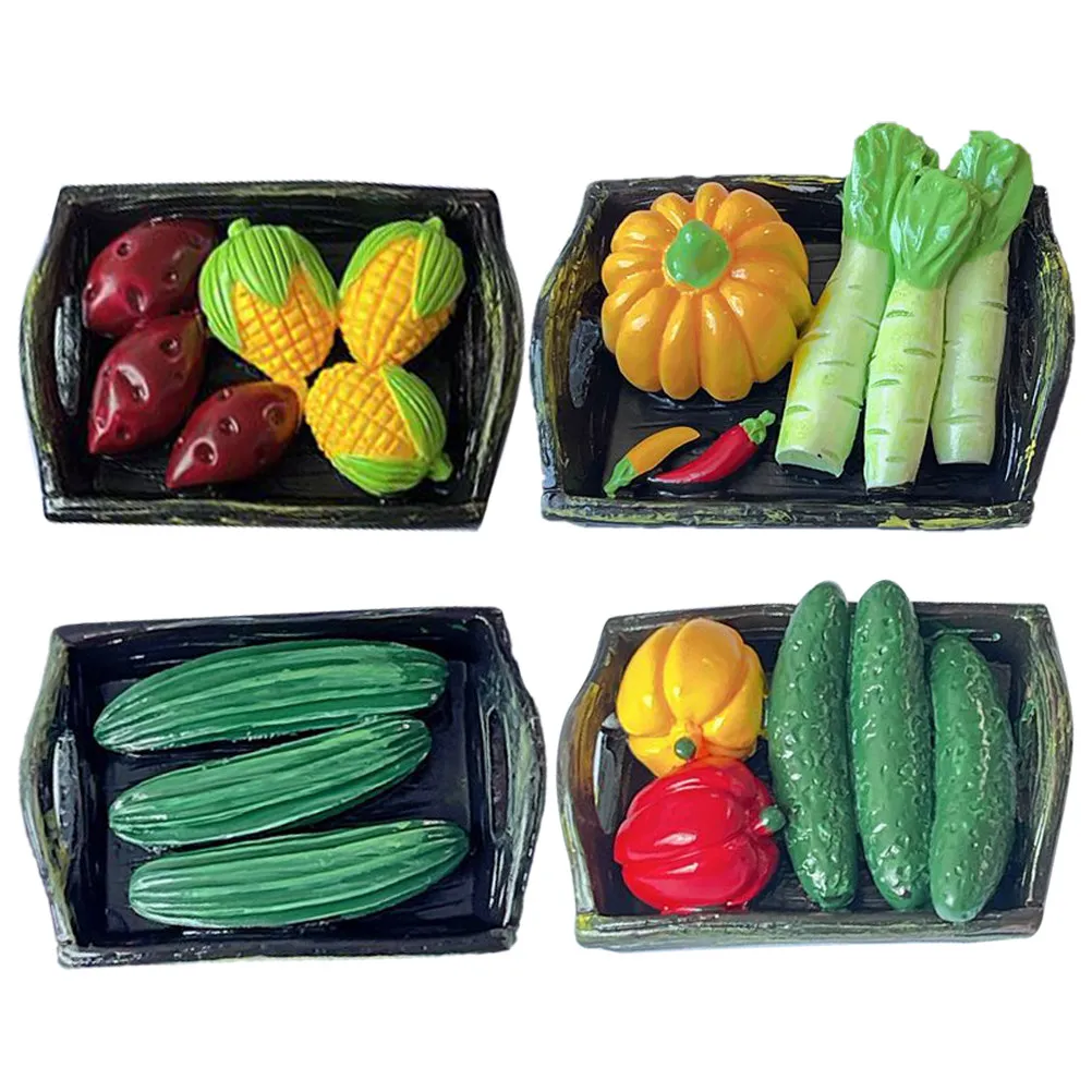 

Набор из 4 миниатюрных корзинок с овощами из смолы для реалистичного микроландшафта, декор для кукольного домика, кухни, сада, миниатюрные овощи