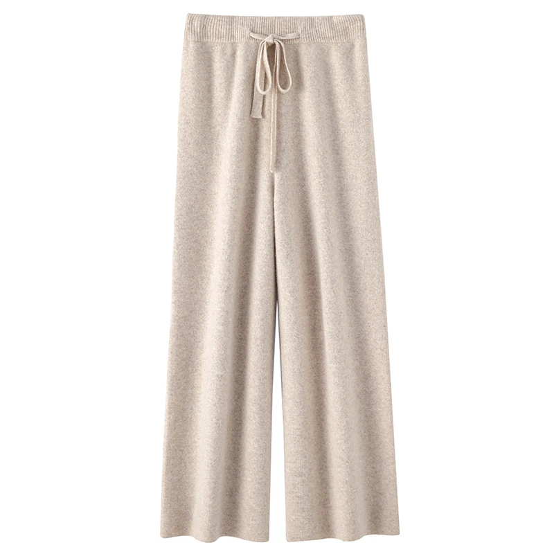 Pantalones de lana tejidos para mujer, pantalón largo informal de pierna ancha y cintura alta, corte recto, holgado, otoño e invierno