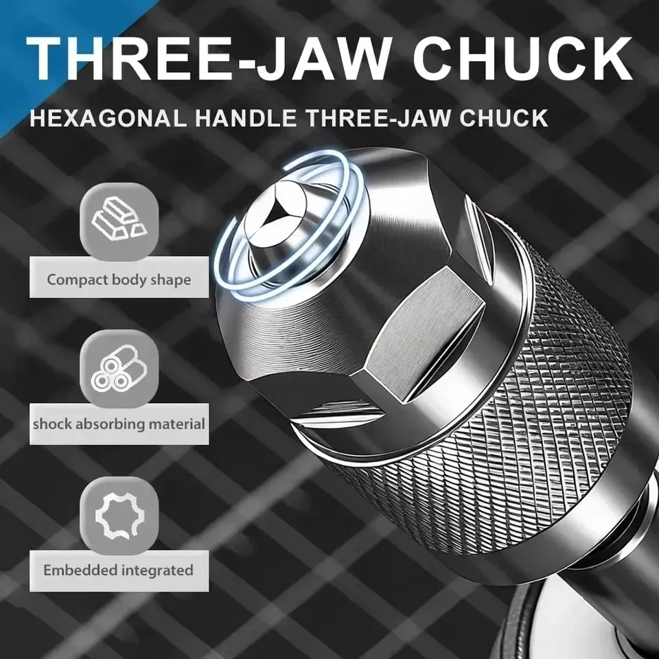 3-Jaw Hex Shank Drill Chuck Adapter Quick Change Keyless Converter 1.5–6.5mm for Electric Drill Woodworking DIY Tool
