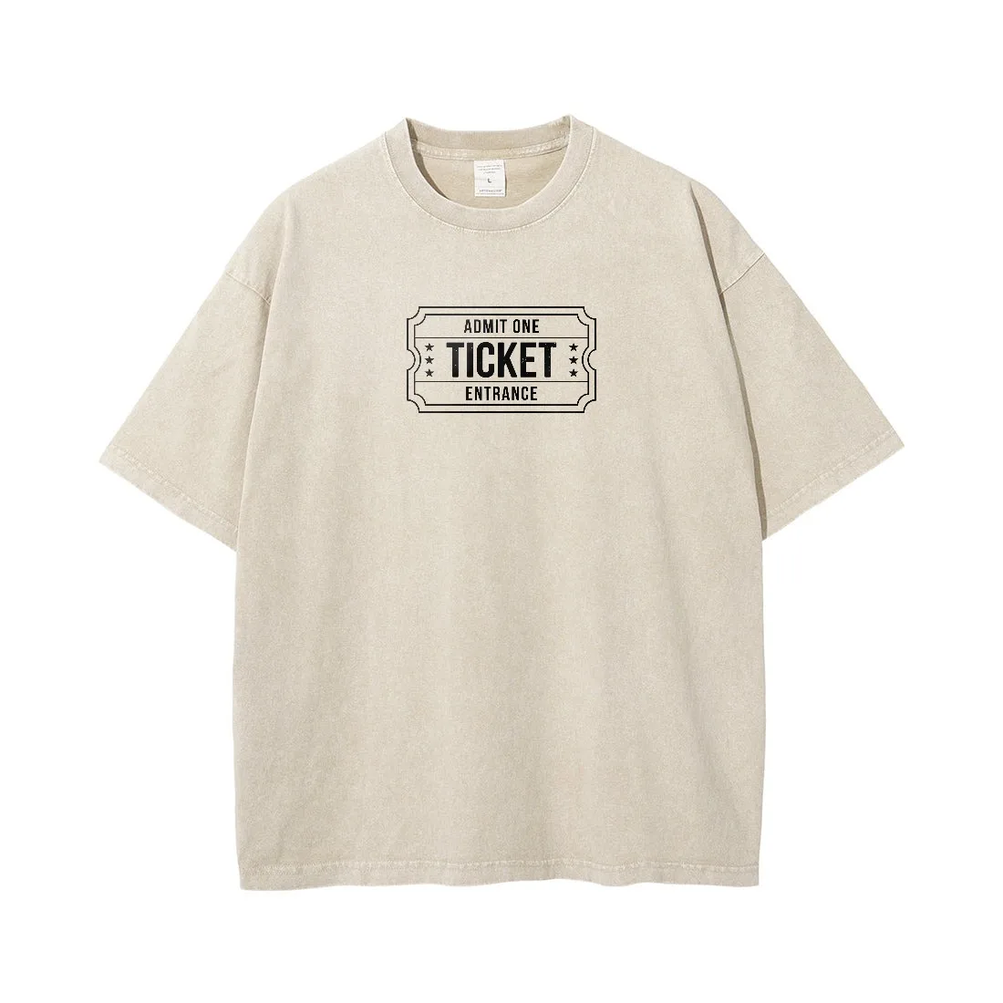 Y2K Men Acid‑Wash Oversized Tee Retro Vintage Ticket Admit One Print Loose Streetwear Short Sleeve O-neck Harajuku T‑Shirt