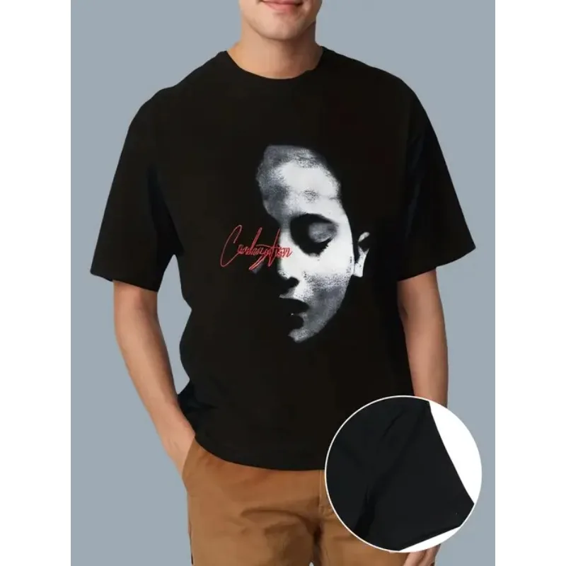 

StylishGirl Portrait and letter Print men's comfortable micro stretch cotton T-shirt, Graphic T-shirt Men's summer wear, men's