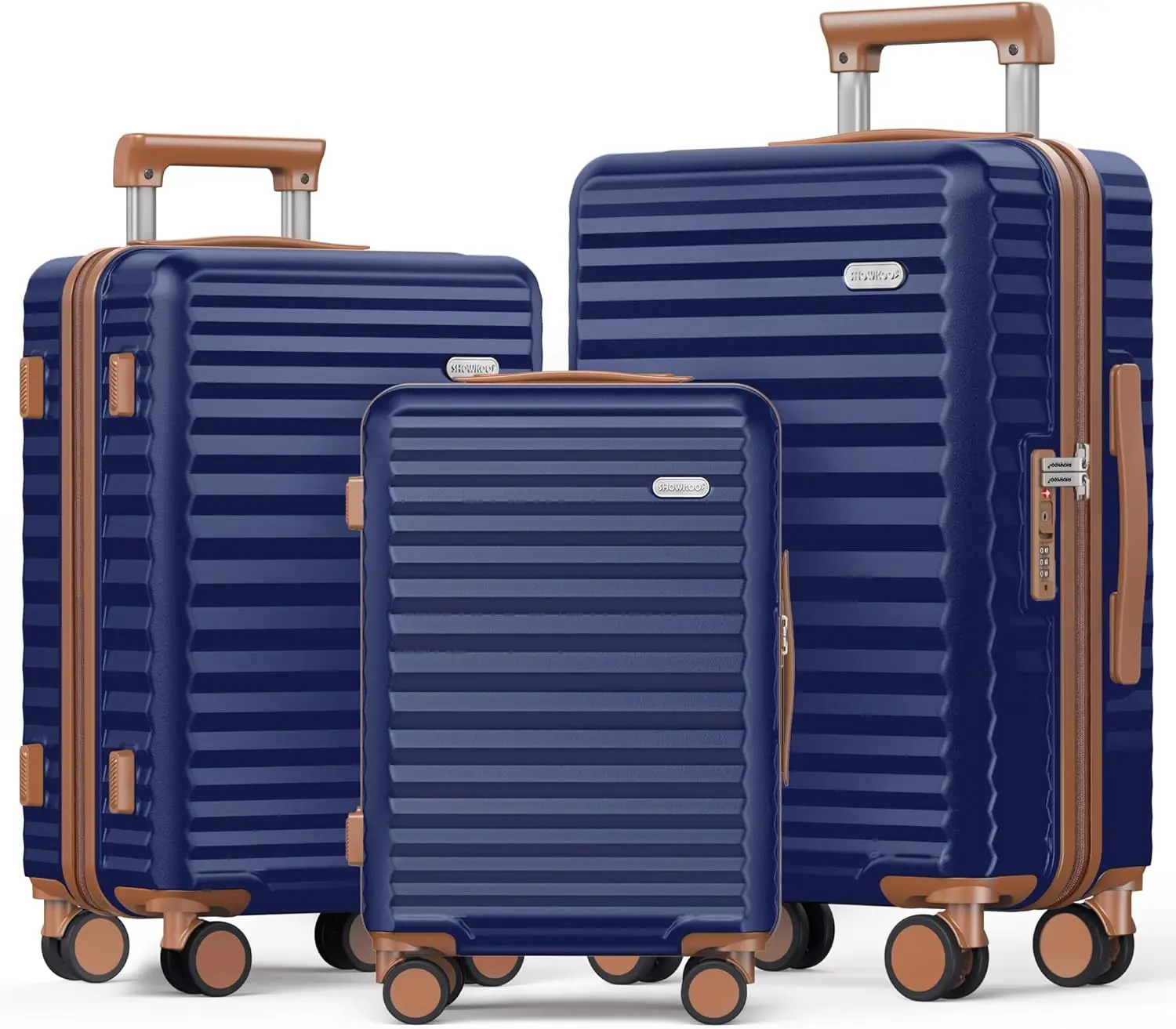 SHOWKOO Luggage Sets 3 Piece Hardside Expandable Suitcase with Double Spinner Wheels Tsa Lock Blue (20in/24in/28in)…