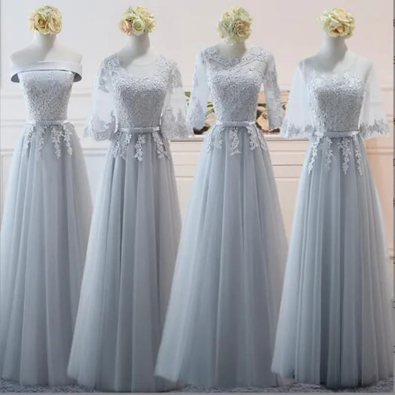 Lace Appliques Half Sleeve Bridesmaid Dresses A-Line Floor-Length Simple Long Vestidos Bridesmaid Skirt  Prom Gown