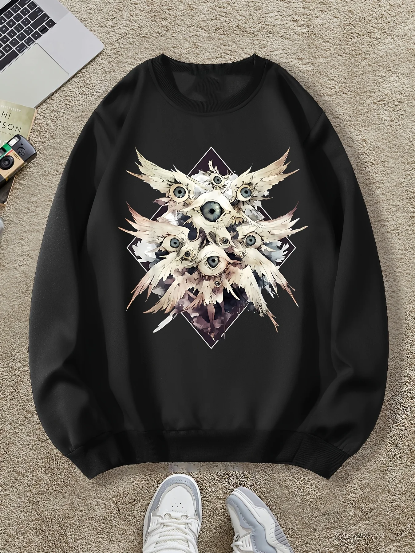 

Gothic Eye Pattern Print Autumn and Winter Men's and Women's Long Sleeved Sportswear Sweatshirt Casual Loose Outdoor Street