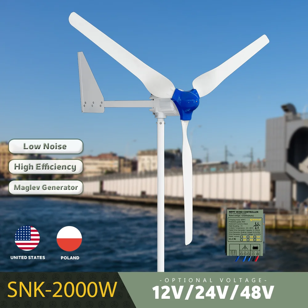 Didito 2000W 48V big Wind Turbine For Home Wind Generators With 3 Blades With MPPT Charge Controller Regulator