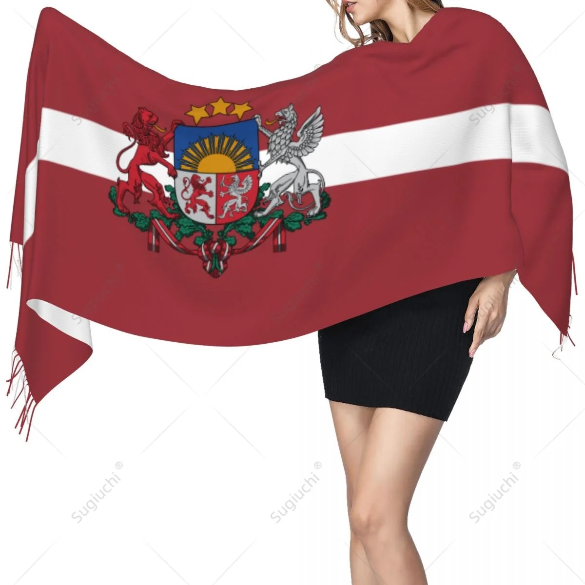 Latvia Emblem Flag Scarf Pashmina Warm Scarves Shawl Wrap Hijab Spring Winter Multifunction Unisex