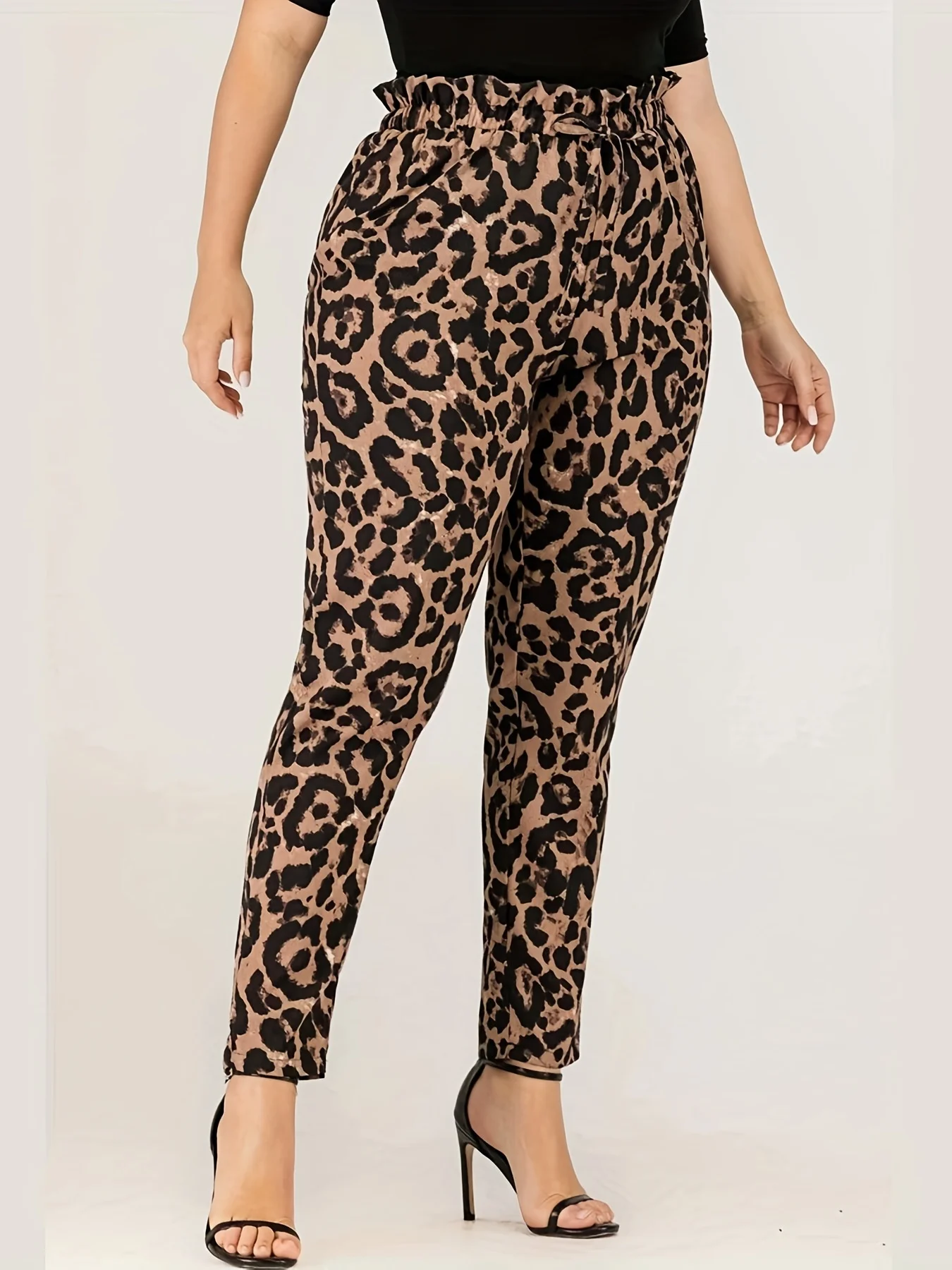 Plus Size Casual Fungus Edge Leopard Print Casual Straight Pants