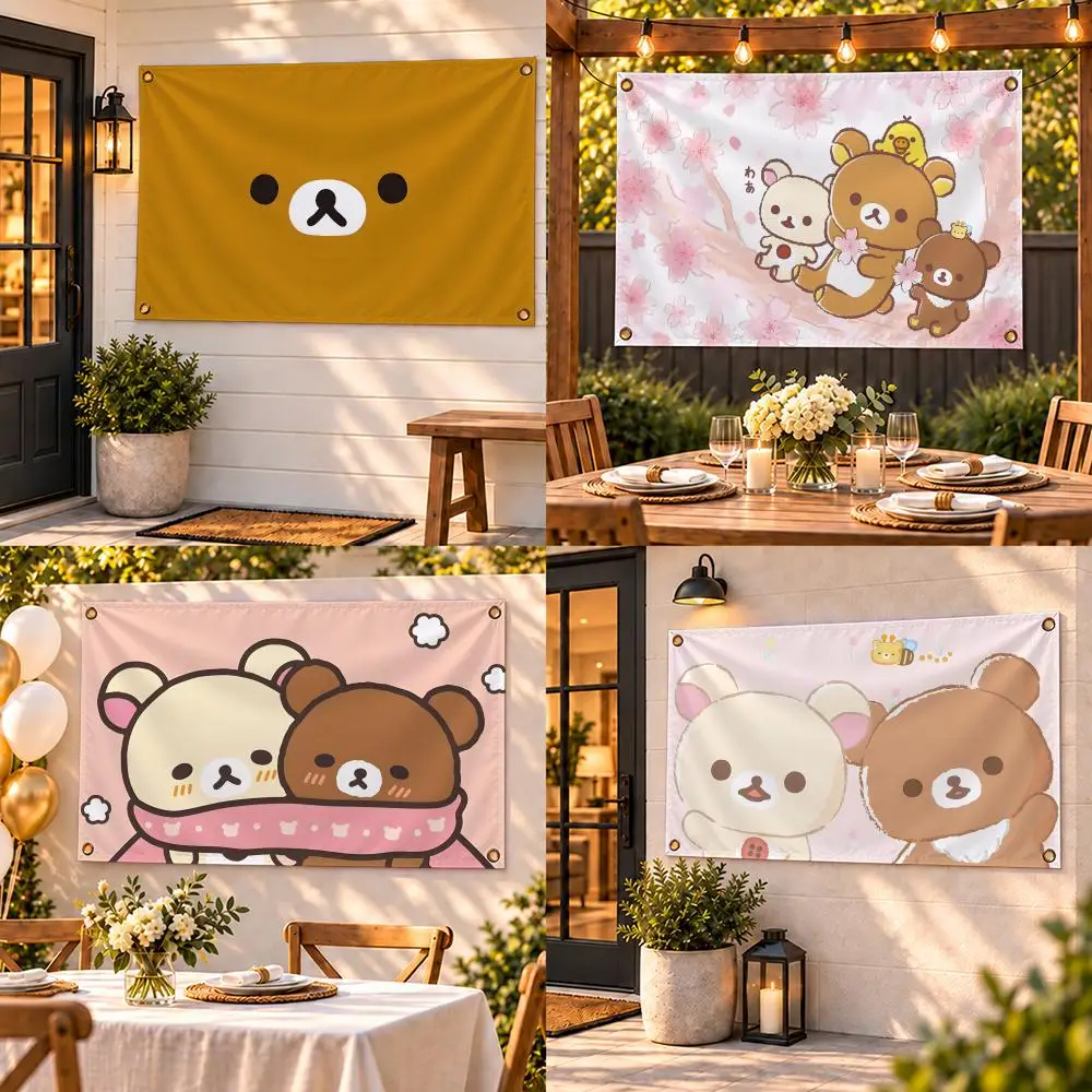 R-Rilakkuma Flags Custom Wall Hanging Background Art Banner For Bedroom Home Living Room Outdoor Decor