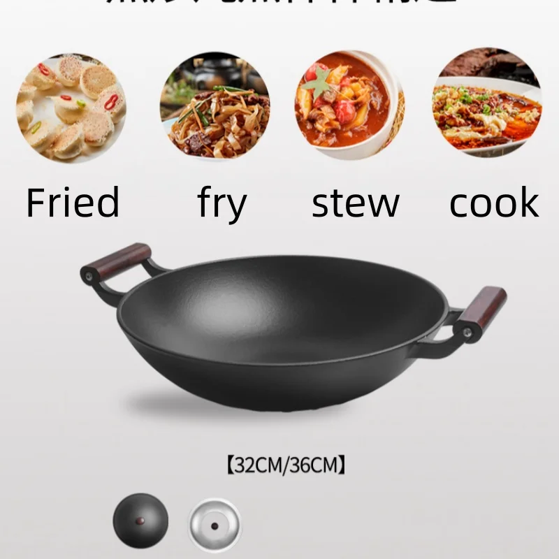Sartén de hierro fundido con asas de doble bucle para cocina de Gas e inducción, recubrimiento de 0, antiadherente, para estofado y freír