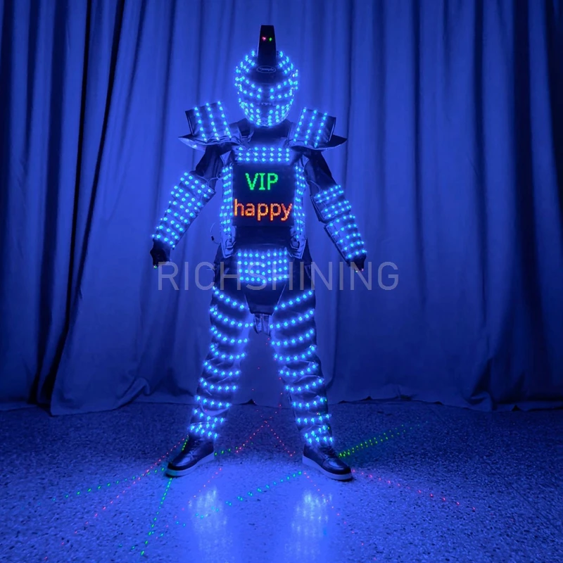 RICHSHINING Custom Full Color Robot Light up Suit RGB LED Cosplay Costume With Helmet LED Flashing Armor for Bar Stage Show Prop