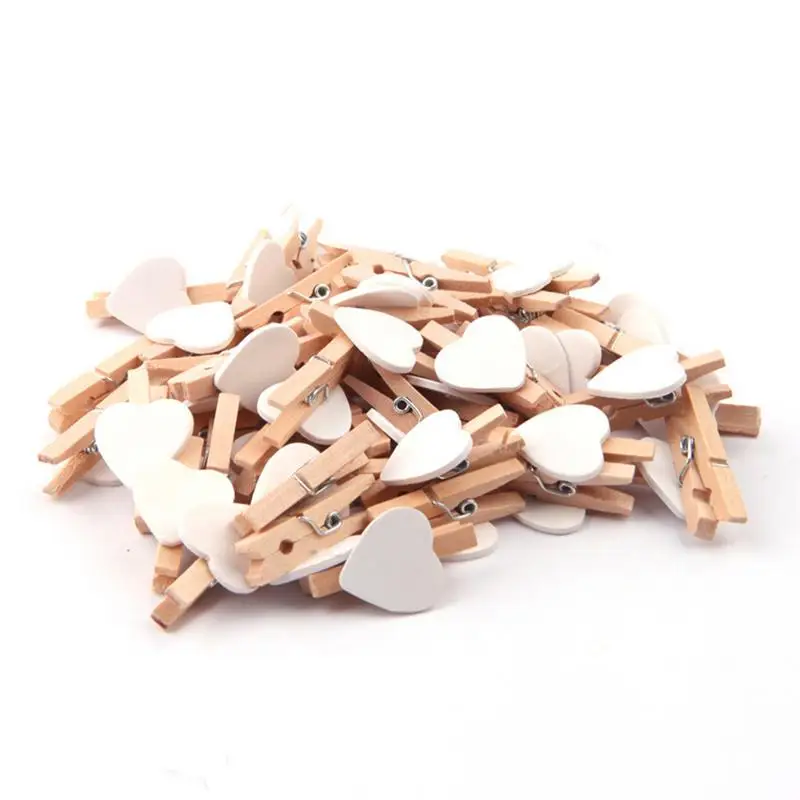 New Wood Clothes Pins Bulk 50pcs Wooden Laundry Pegs Heart Shaped Mini Photo Clip 3cm Color Love Clip For Home Decoration