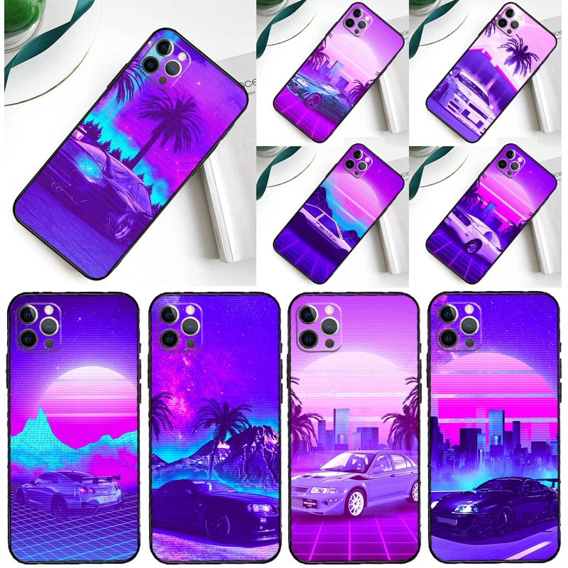 Skyline Silvia JDM Cars Neon Synthwave Case For iPhone 16 15 11 12 13 14 Pro Max XR X XS Plus 12 13 Mini Back Cover Phone Case