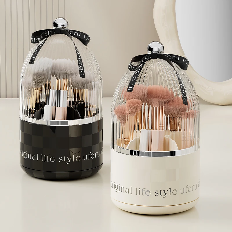 Cosmetic storage box Advanced sense dresser rotating pen holder with lid dustproof makeup brush transparent storage box