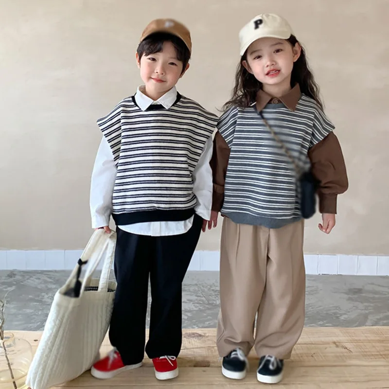 Summer Kids Boys Girls Dress Pants Wide Leg Pants Toddler Loose Trousers Uniform Chino Casual Comfy Pants with Pockets 3-8Y