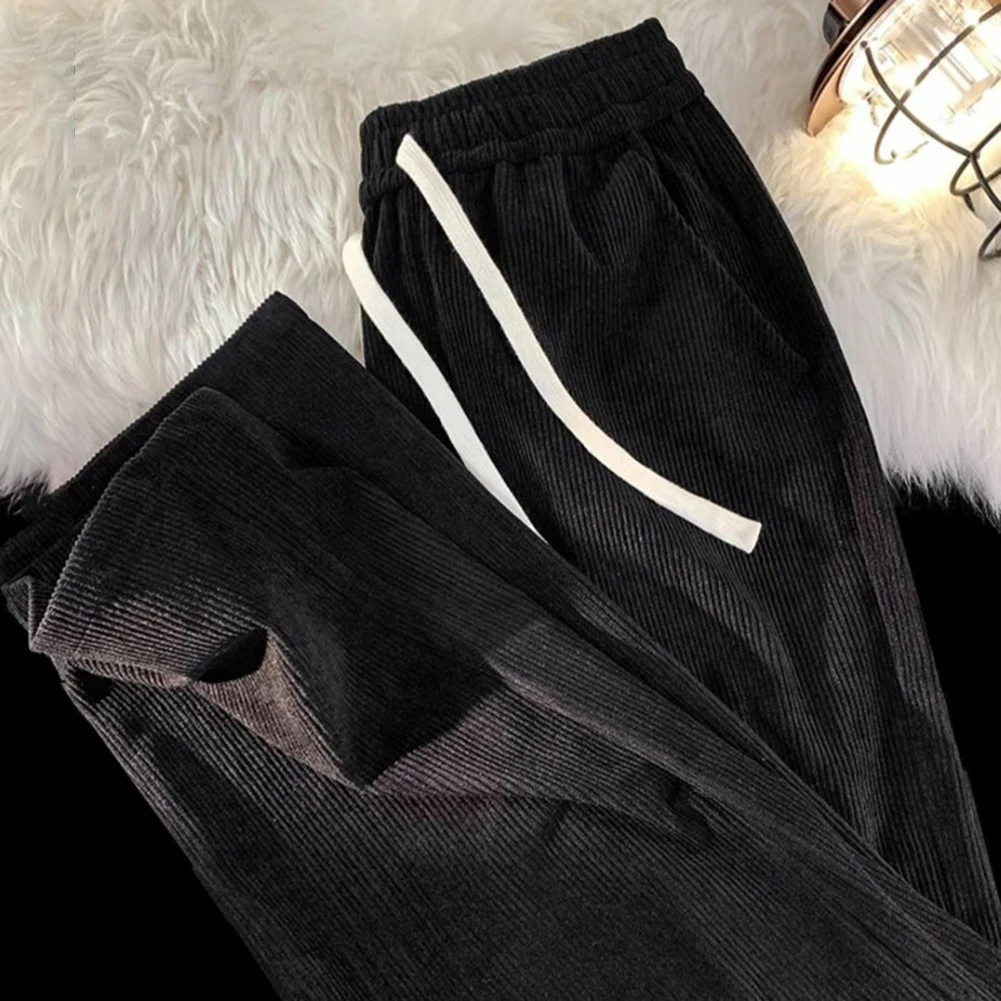 

New Autumn Men's Korean Wide Leg Pants Loose Straight Cylinder Trousers Elastic Waist Drawstring All-Match Pants